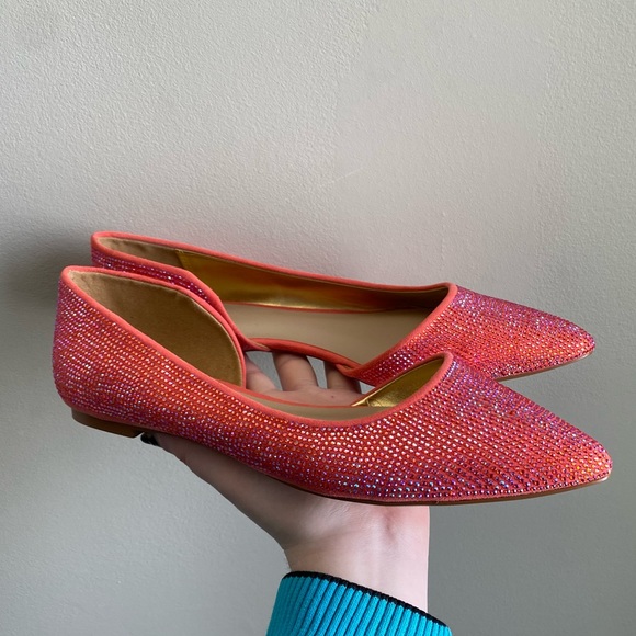 Mix NO.6 coral pink colour shift full crystal pointed flats / shoes - Picture 4 of 8